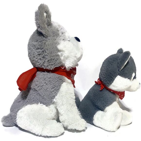 Husky Dog Plush Stuffed Animal Lot of Two Gray and White 16 and 12 Inches Tall - Picture 7 of 10